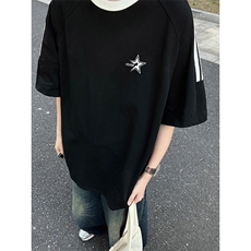 可48小时发货支持抖音得物来样二开重磅美式高街纯棉织带短袖T恤，男装T恤，电商A486-1