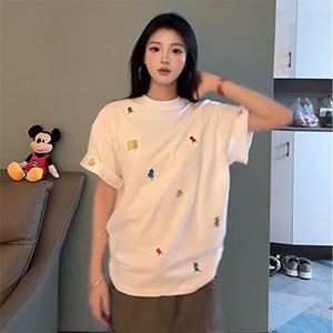 H0803-P35刺绣纯棉休闲宽松短袖t恤女图片