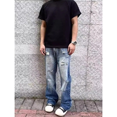 水洗牛仔裤男美式vibe宽松显瘦破洞裤子直筒裤DA777-P43，男装牛仔裤，星座208-5