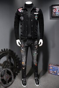 7126 冬季新款潮男个性翻领羽绒服个性徽章刺绣白鸭绒外套 P315图片
