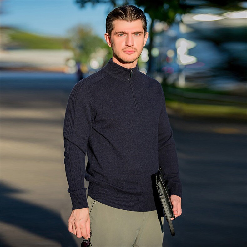 立领羊绒衫男羊绒针织毛衣秋冬纯色套头打底衫男装，男装羊绒套衫，美创羊绒