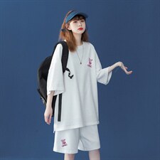 中性2023夏季小熊印花圆领宽松短袖运动风T恤套装TZ44P50控68，男装休闲套装，A247A