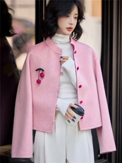 100%绵羊毛2025冬季新款时尚双面绵羊毛外套女，女装双面呢大衣，美沁