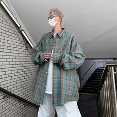 格子衬衫男女同款ins潮牌宽松痞帅长袖格纹衬衣C126-P40，男装衬衫，星座1109-3