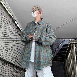 格子衬衫男女同款ins潮牌宽松痞帅长袖格纹衬衣C126-P40图片