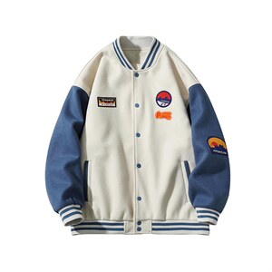 2024春季新款拼接呢料大码休闲boy无影墙贴布标棒球服J6720-P85图片