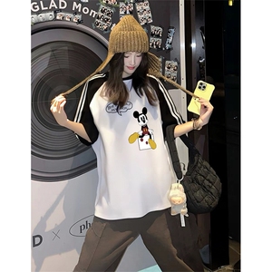抖音得物品质二开240克宽松纯棉美式潮牌插肩三杠织带短袖T恤图片