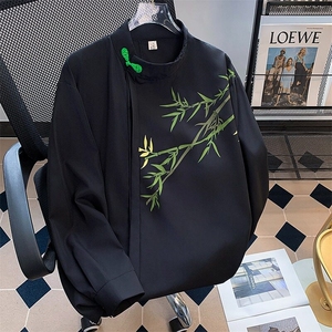 新中式盘扣竹子印花衬衫男装唐装风长袖衬衣垂感CY1208-P35图片