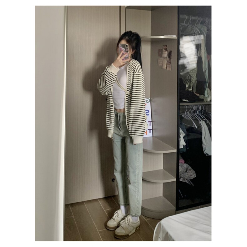KS288-P55条纹卫衣拉链开衫连帽女学生外套2025春秋冬新款潮上衣,女装短外套,星座617A-2