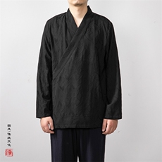 秋装新款提花男士斜襟改良长袖汉服道袍C205P70，男装民族服装，钱塘802