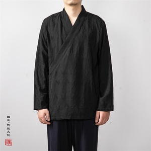 秋装新款提花男士斜襟改良长袖汉服道袍C205P70图片
