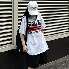 美式小领口字母潮牌宽松重磅270g纯棉短袖T恤杉情侣男女T108P32，男装T恤，星座210