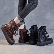 新款真皮镂空马丁靴女透气头层牛皮凉靴厚底休闲洞洞短靴，女鞋马丁靴，电商A223