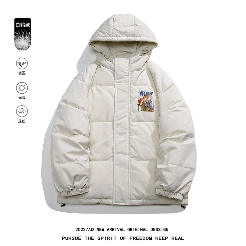 白鸭绒白底22冬季潮流卡通动漫印花保暖连帽羽绒服YR178P195控258,男装羽绒服,电商A247-1