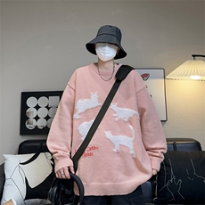 秋冬季新款动物图案圆领针织衫潮流慵懒风毛衣上衣，男装针织衫/毛衣，星座410-6（原星座1304-1）