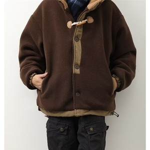 日系复古牛角单排扣保暖棉衣男女冬款宽松撞色棉服外套 JA123图片