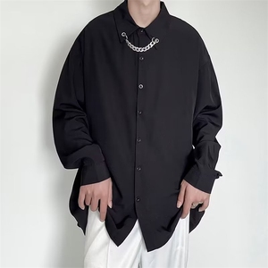 2024春秋新款纯色衬衫男高街潮牌嘻哈潮流宽松长袖链条CS634-P38图片