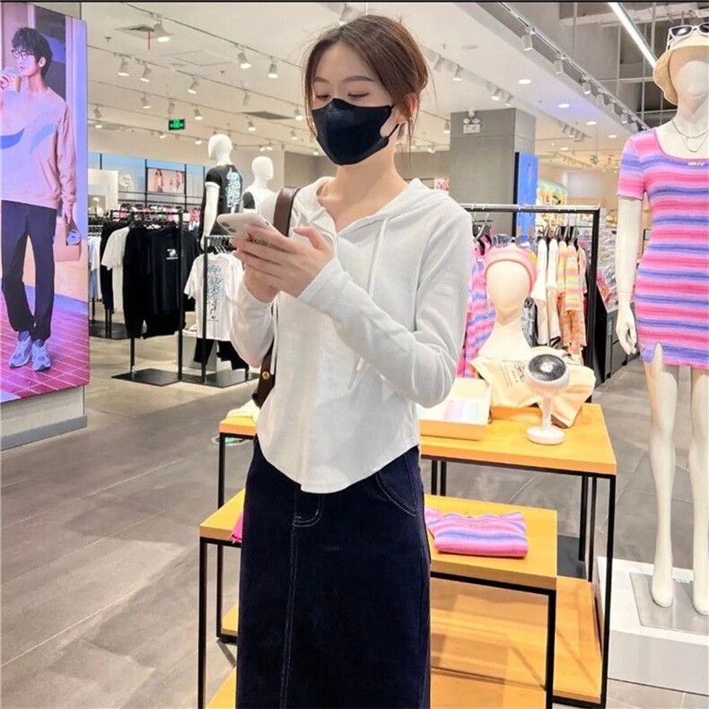 1506A/GJ220/P40新款内搭打底衫设计感不规则短款上衣潮图片