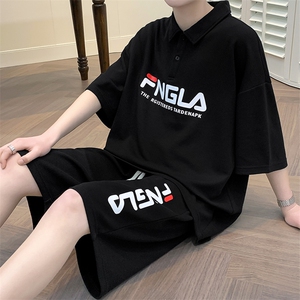 夏装潮运动半袖套装2023纯色百搭印花Polo衫男女 6623-P70控价98图片