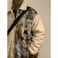 1港风室内刺绣拼接翻领棉衣男羊羔毛棉衣男外套男8723P110控148，男装棉衣，星座226-2