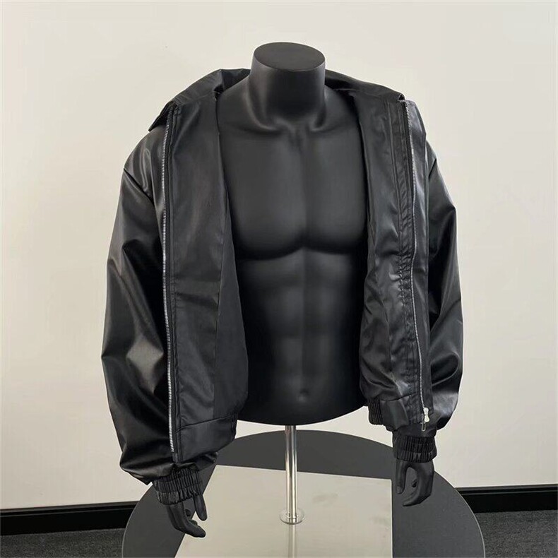 潮2025美式男生皮衣外套高级感痞帅机车棒球服高街时尚翻领皮夹克,男装夹克,星座601-1