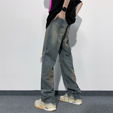 牛仔裤男夏季做旧复古高街裤子暗黑破洞直筒休闲裤N01453-P45，男装牛仔裤，星座308B-2
