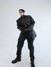 春季设计款立领拼接潮流男皮衣外套个性时髦痞帅皮西服121P155，男装皮衣，星座901-1（原C217）