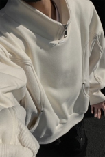 立领拼接cleanfit卫衣男春季半拉链痞帅高街设计感休闲内搭打底衫，男装卫衣，电商B367