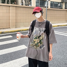 港风油画花朵创意印花夏季重磅落肩袖短袖t恤B239-1271-P28，男装T恤，星座514-2(原B239)