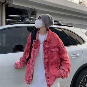 美式高街牛仔外套男韩版潮流拉链红色2025秋冬季ins夹克W5101-P73图片