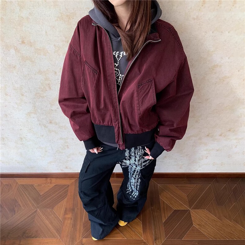 美式复古撞色立领飞行夹克男女水洗短宽百搭外套AF828-P70,男装夹克,星座208-5