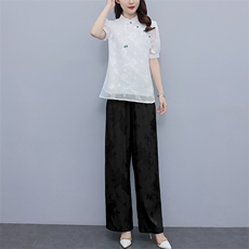 芷墨新款复古新中式简约日常改良汉服盘扣上衣裤子俩件套套装女装，女装套装/套裙，芷墨服饰