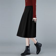 2021秋冬新品纯色纯棉休闲半身裙304款，女装半身裙，秋牧寒烟