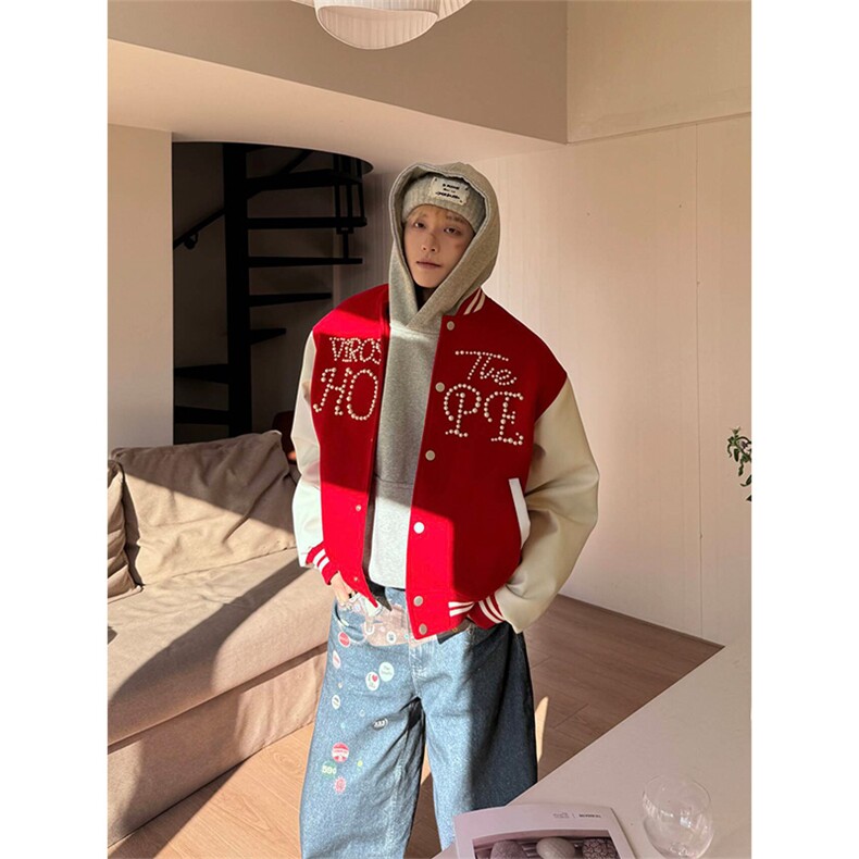 NECOYEP2025美式拼接撞色钉珠棒球服男女宽松百搭休闲夹克外套,男装夹克,星座1210-1