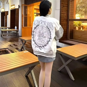 J546-P70 早秋美式皮袖棒球服外套2025新款刺绣拼色潮宽松图片
