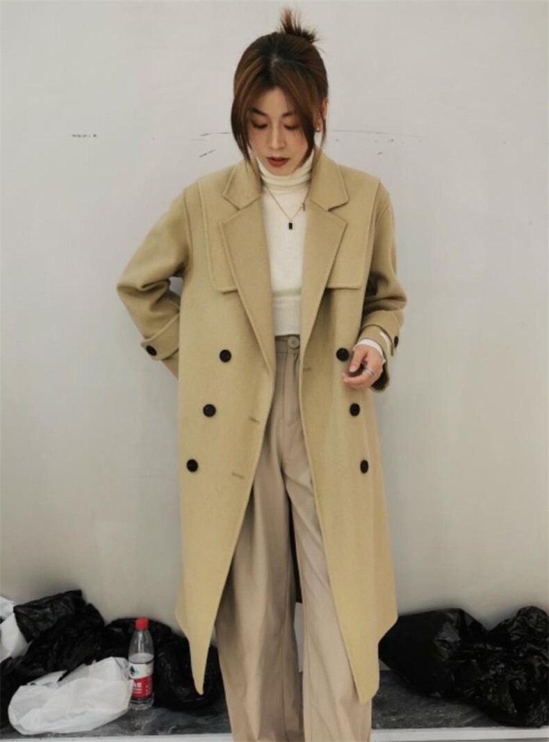 2021秋冬修身显瘦海军领双面羊绒大衣，其它，时戴衣人