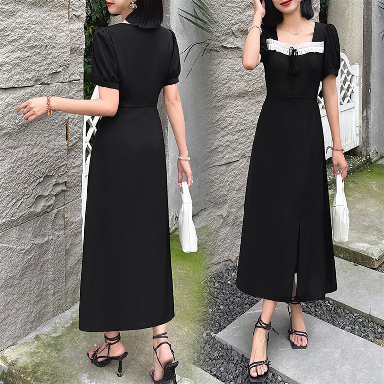 轻薄凉爽黑色裙子2024夏季新款气质通勤优雅减龄连衣裙,女装连衣裙,布依丽人