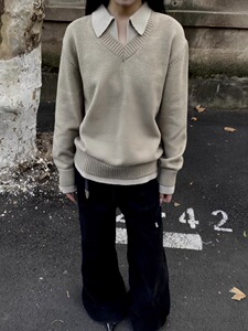 假两件毛衣加厚拼色针织衫宽松 D6859-83图片