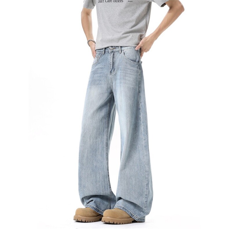 现货!港风新款2025潮流百搭直筒宽松大码牛仔裤松紧腰NZ6161-P45，男装牛仔裤，星座1103-2