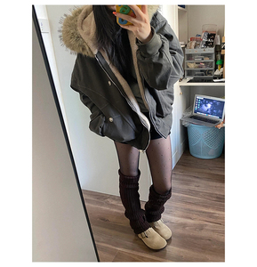 现货重磅boxy短款棉衣座山雕大毛毛领男女棉服水洗工装厚外套图片
