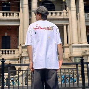 万针全刺绣工艺抖音得物高品质260克重磅纯棉双纱美式高街短袖T恤图片