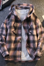 磨毛加厚连帽外套秋季美式慵懒风格子长袖衬衫C2257-特价P45，男装衬衫，电商A007
