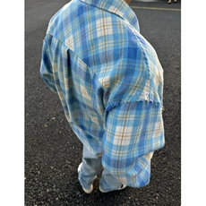 蓝色格子衬衫男女长袖同款情侣宽松2026夏ins休闲衬衣CY1096-P38，男装衬衫，星座412-2