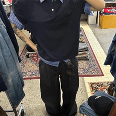 得物抖音高品质二开夏季美式潮牌高街假两件格子衬衣翻领短袖T恤，男装T恤，电商A486