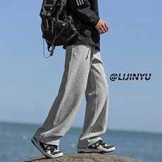 重磅羊绒垂坠感休闲裤子男秋季潮牌痞帅宽松直筒显高显瘦阔腿长裤，男装休闲裤，星座718