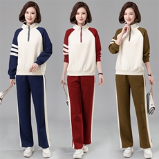 休闲运动套装女2025春秋新款韩版时尚拼接立领宽松跑步卫衣两件套，女装套装/套裙，凝聚力