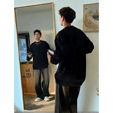 黑色美式重磅圆领卫衣男春秋款青少年外套小领口高级感长袖打底衫，男装卫衣，星座809A(原222-1)