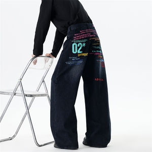 【现货】XZ1218 BKN9048 特价P54美式复古彩色字母标语阔腿牛仔裤，男装牛仔裤，星座1218（原611-3）