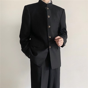 新中式中山装纽扣西服夹克男装痞帅春秋休闲风立领西装外套潮图片
