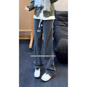 美式cleanfit鱼骨纹垂感裤子男秋季小香风条纹裤子褶皱慵懒休闲裤图片
